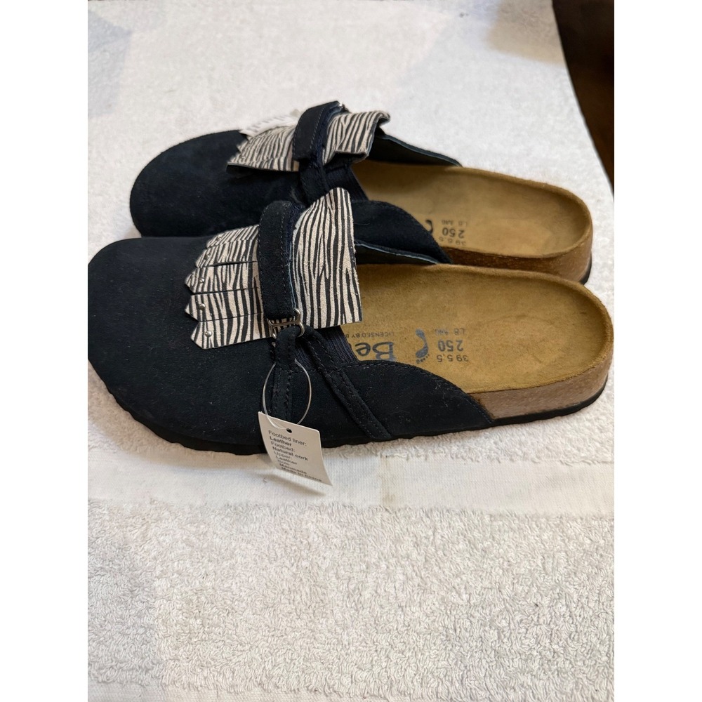 Betula Licensed by Birkenstock Zebra Fringe Kiltie Suede Clogs Black 39 L8 M6